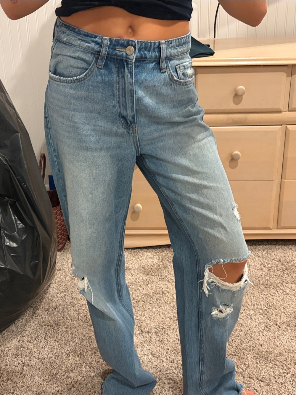 VERVET BY FLYING MONKEY Light Blue Distressed Boyfriend Jeans